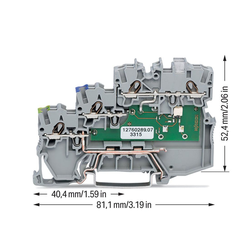 WAGO - Initiator/Aktor-Reihenklemme 3-Leiter-Aktorenklemme 2000-5317/1102-950 LED gelb für PNP − 50 Stück