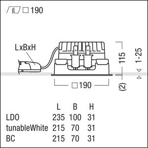 Zumtobel Group - Downlight/Strahler/Flutlicht LED - Einbauleuchte P - INFQ190H #60818616 2700 - 6500K