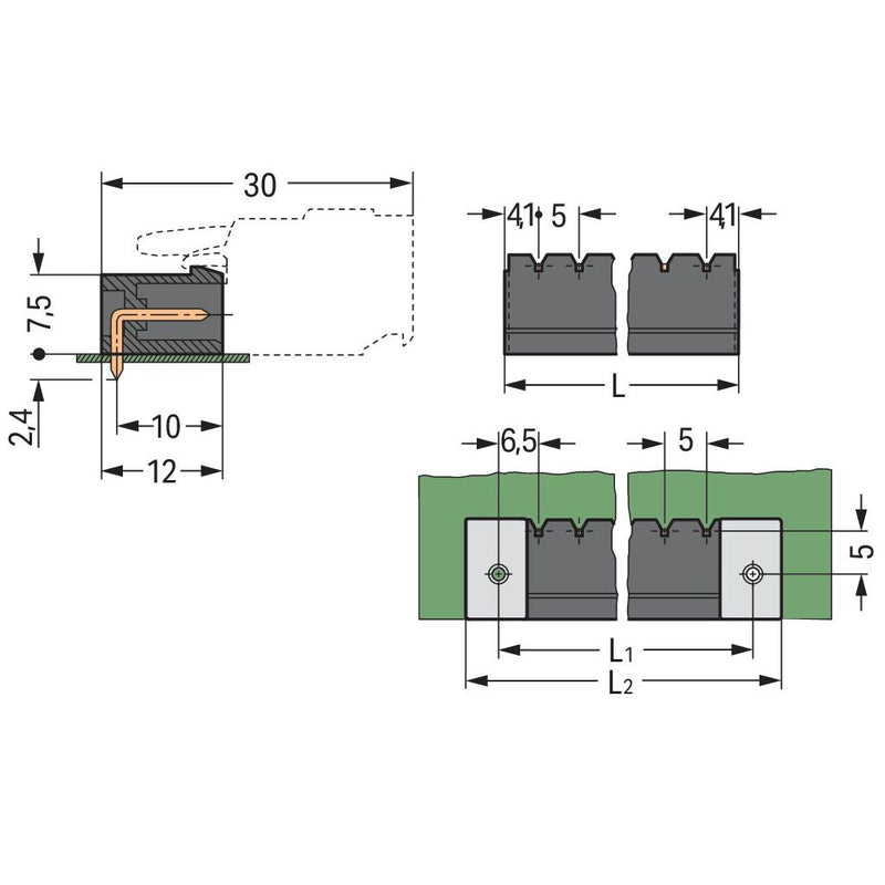 WAGO GmbH & Co. KG - Leiterplattensteckverbinder THR-Stiftleiste Lötstift 231-43#4044918988636 1,0x1,0,abgew.,sw − 200 Stück