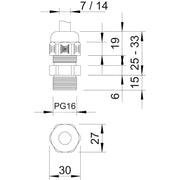 OBO Bettermann - Kabelverschraubung Verschraubung V-TEC L PG16 SGR m.Langewinde − 25 Stück