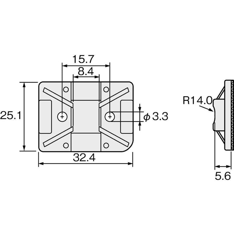HellermannTyton - Befestigungssockel und -element für Kabelbinder Klebesockel TY8G1S-W-C1 − 100 Stück