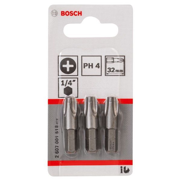 Bosch - Bit Schrauberbit Extra-Hart PH 2607001518 4, 32 mm, 3er-Pack
