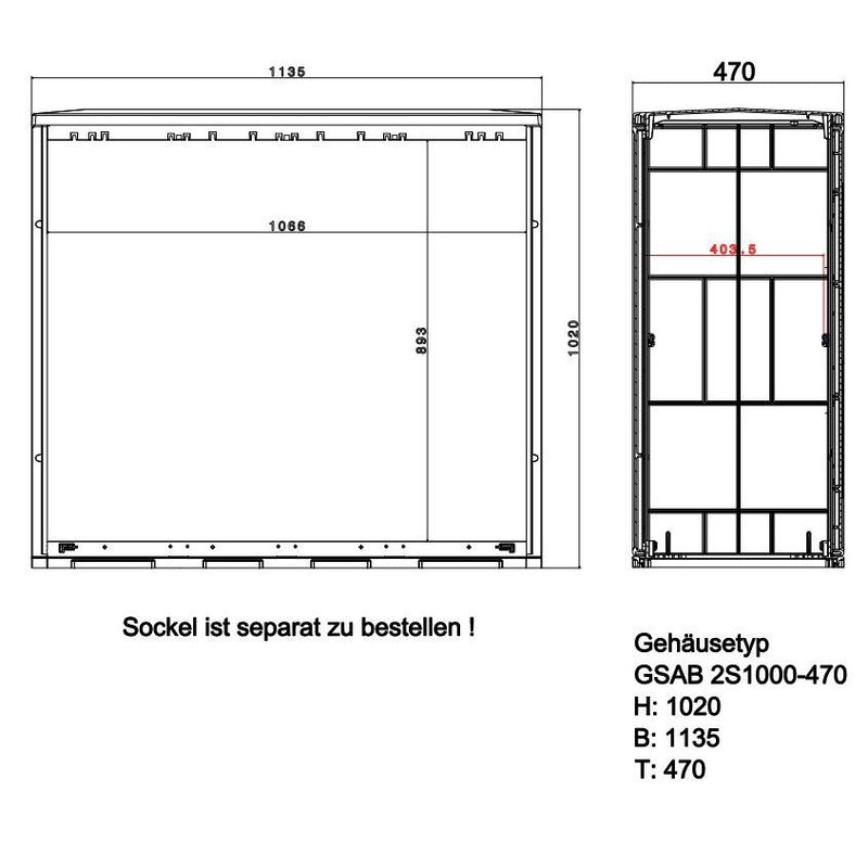 GSAB Elektrotechnik - Gehäuse/Schaltschrank (leer) Normkabelverteilerschrank 2S1000-470MDSPIMC HxBxT:1020x1135x470