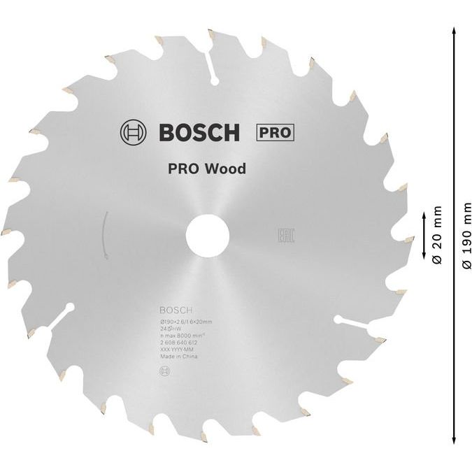 Bosch - Kreissägeblatt PRO Wood Kreissägeblatt, 2608640612 190 x 2,6 x 20 mm