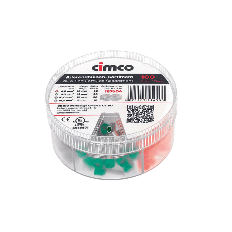 Cimco Werkzeuge - Sortimentskasten für Anschluss- und Verbindungstechnik Aderendhülsen-Streudose 187604 14-6-10-16mm²