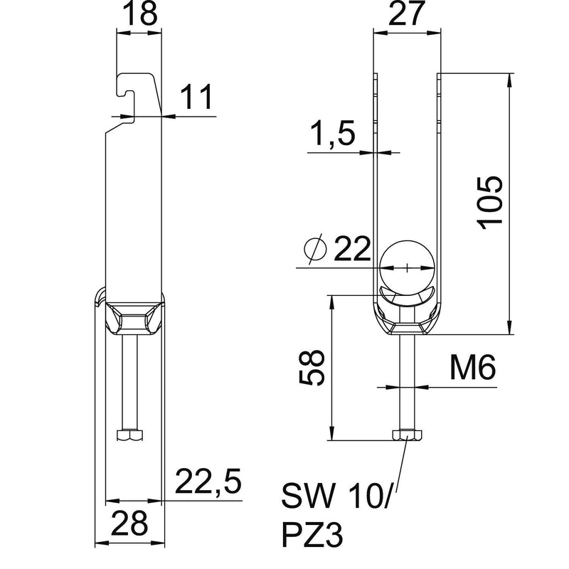 OBO Bettermann - Bügelschelle BS-U3-M-22 FT 3-fach − 50 Stück