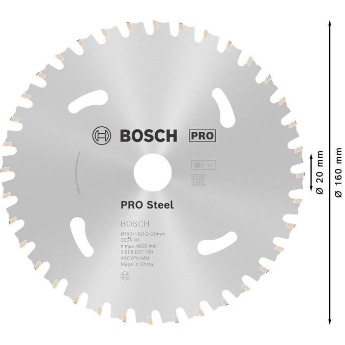 Bosch - Kreissägeblatt PRO Steel cordless 2608837749 Kreissägeblatt 160 x