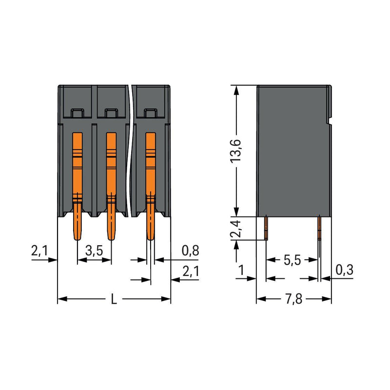 WAGO - Leiterplattenklemme THR-Leiterplattenklemme 2086-1129/000-650 − 96 Stück