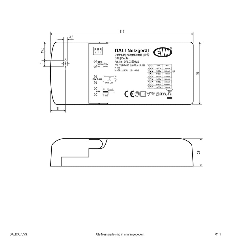 EVN Lichttechnik - Steuergerät für Leuchten DALI-LED-Steuerung DALD3570VS 260-700mA 5,2-25,2W