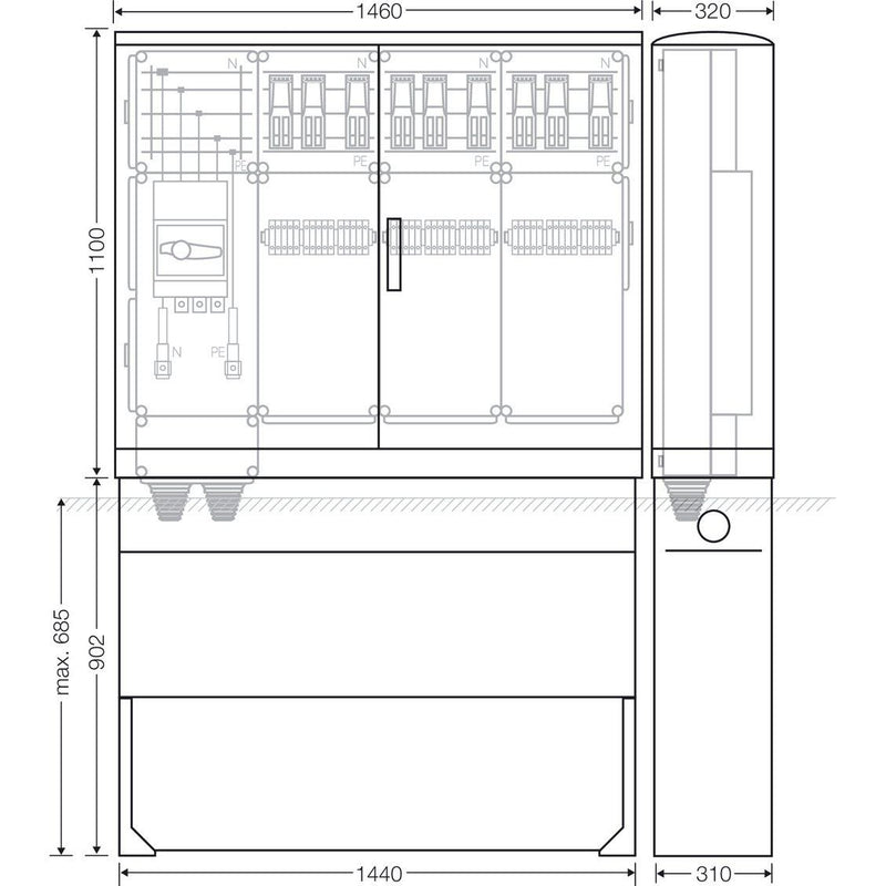 Hensel - Verteilerschrank für Energieversorgung Ladeverteiler Mi EV 43kW 9010 b. z. 9 Ladepunkte