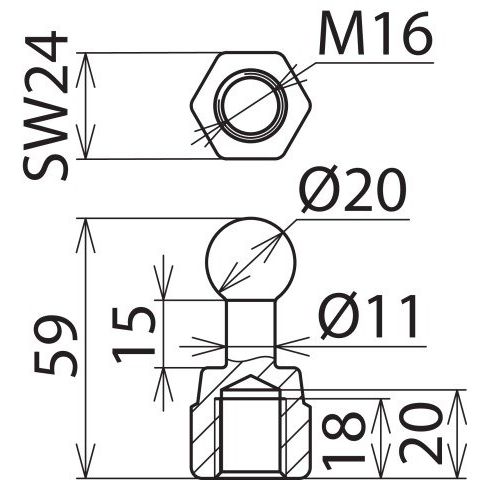 DEHN - Festpunkt für EuK-Vorrichtung Kugelfestpunkt KFP 20 M16 D20mm gerade