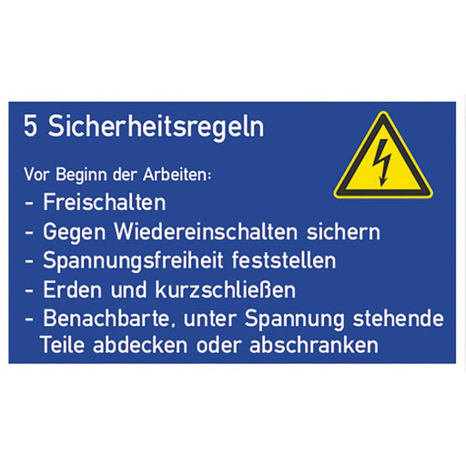 Cimco Werkzeuge - Warn-/Hinweisschild GS 5 Sicherheitsregeln 182746 Gr. 200x120x1