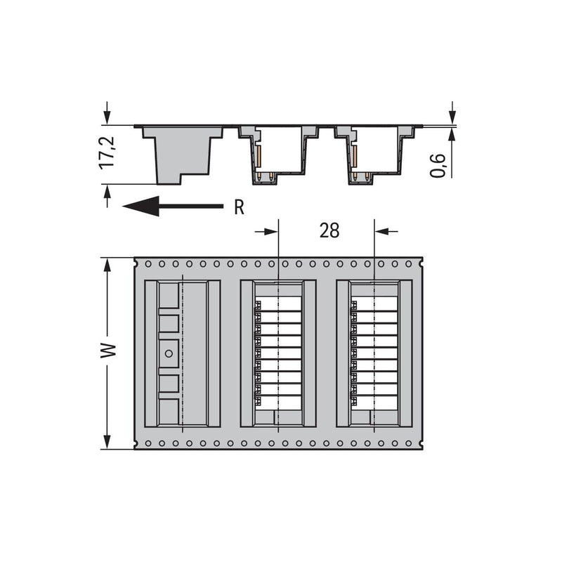 WAGO GmbH & Co. KG - Leiterplattensteckverbinder THR-Stiftleiste 2-reihig 713-14#4055143778305 0,8x0,8,abgew.,sw − 120 Stück