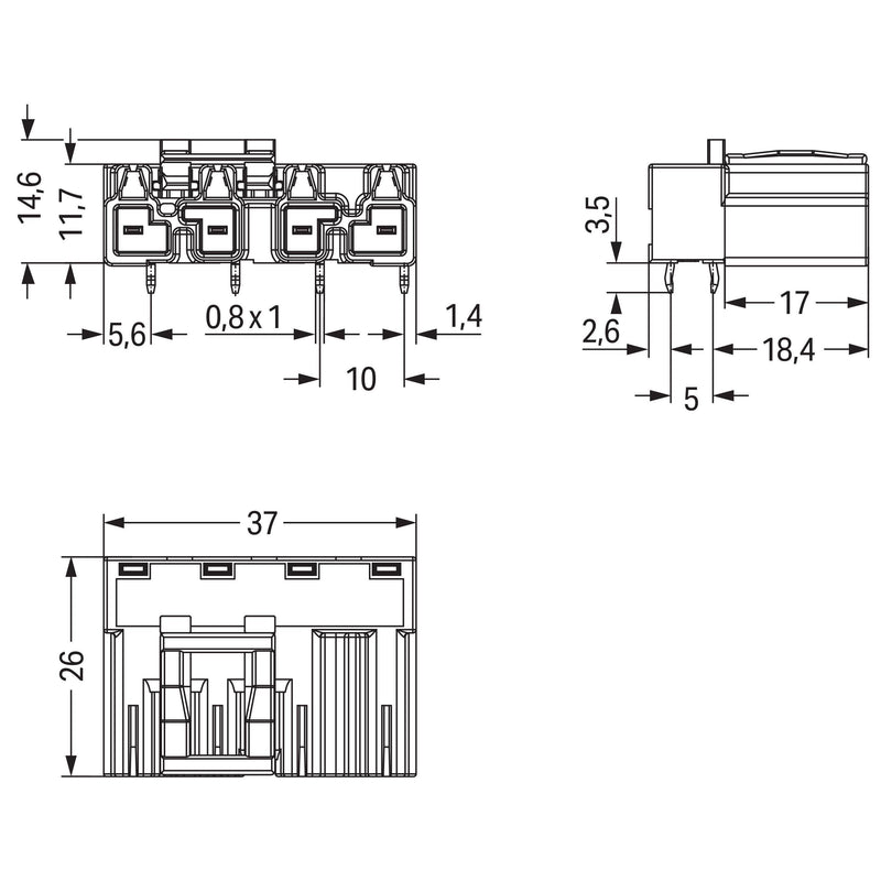 WAGO - Leiterplattensteckverbinder Stecker für Leiterplatten 770-874/011-000/072- 4-polig,hellgrün − 50 Stück
