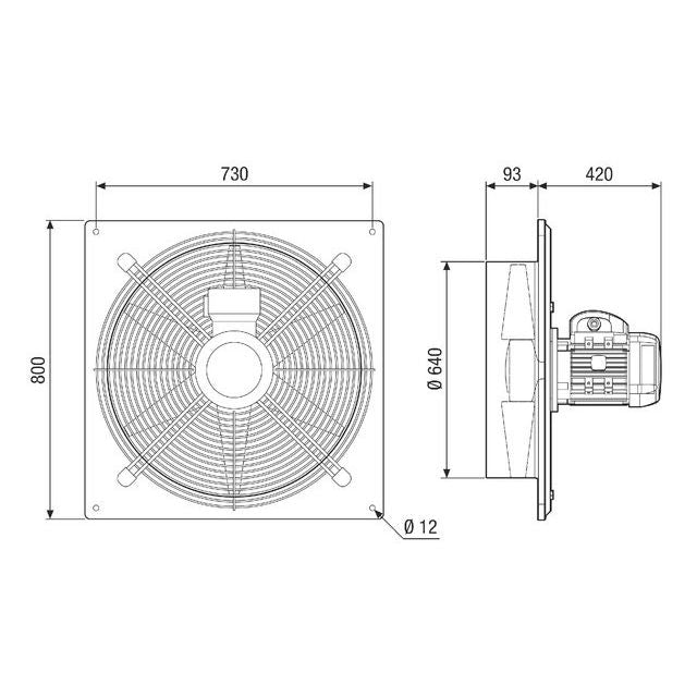 Maico - Explosionsgeschützter Ventilator Axialer Wandventilator DAQ 63/4 Ex 13500m3/h, NW630 4P