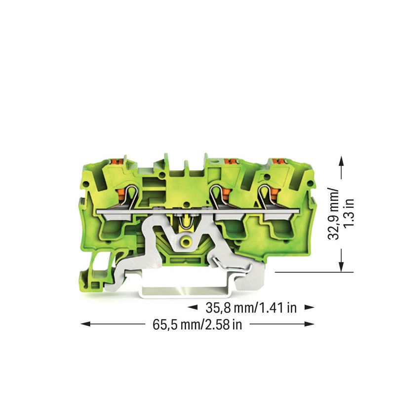 WAGO - Schutzleiter-Reihenklemme 3-Leiter-Schutzleiterkl. 2204-1307 4qmm, grün-gelb − 50 Stück