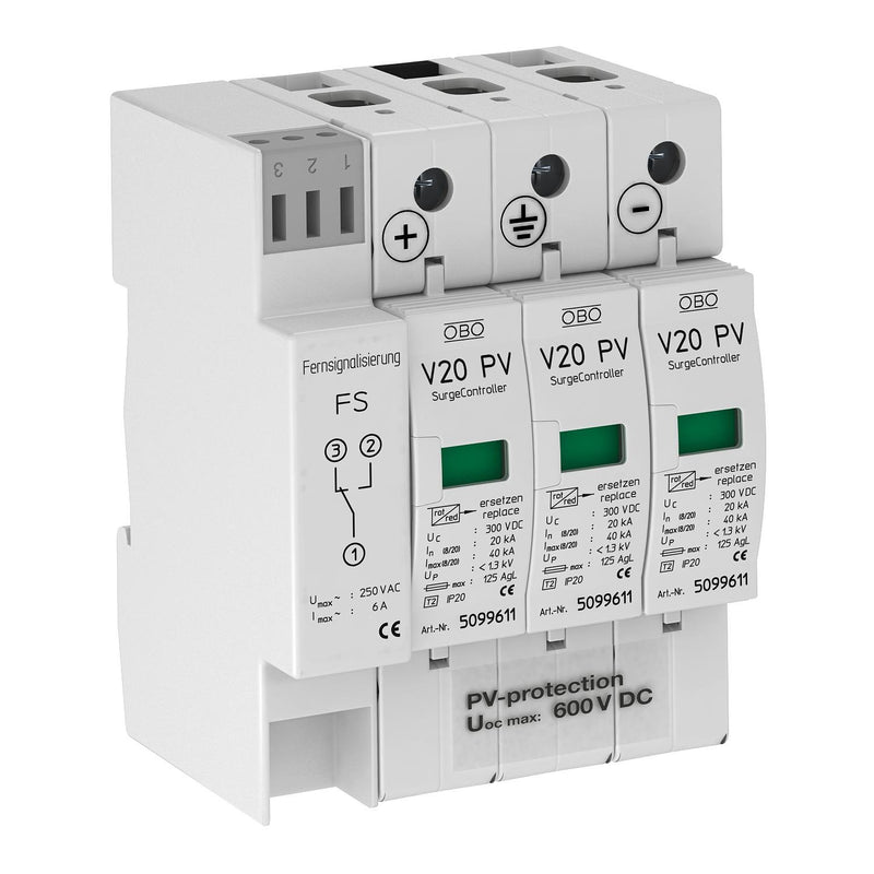 OBO Bettermann - Überspannungsableiter für Energietechnik/Stromversorgung SurgeController V20-C 3PHFS-600 3p,f.PV-Anlagen