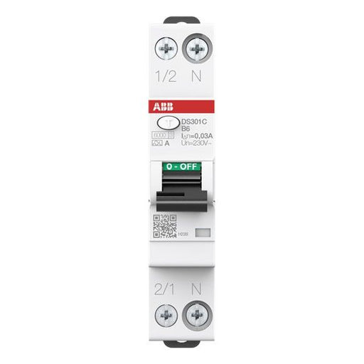 ABB Stotz S&J - Kombination FI-Schalter/Leitungsschutzschalter FI/LS-Schalter DS301C B6 A30 6kA,1P+N