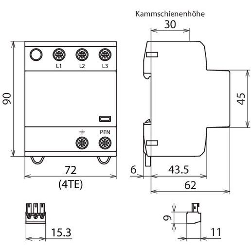 DEHN - Kombi-Ableiter für Energietechnik Anwendungsoptim.Kombi-Abl. DSH B TNC 255 FM Typ 1+2 TN-C-Systeme
