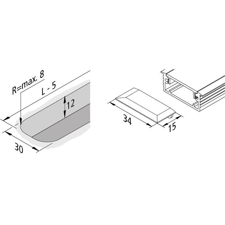 Hera - Mechanisches Zubehör/Ersatzteile für Leuchten LED-Einfräsprofil 61500031510 34mm 1m