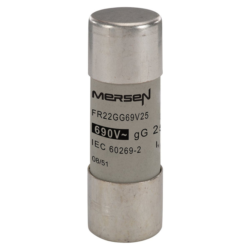 Mersen - Zylindrische Sicherung Sicherungseinsatz zylindr. FR22GG69V25 gG 22x58 25A − 10 Stück
