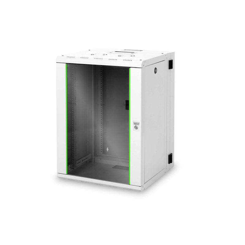 DIGITUS - Netzwerk-/Serverschrank Wandschrank mit Glastür DN-19 16-U-3 RAL 7035 H=802mm