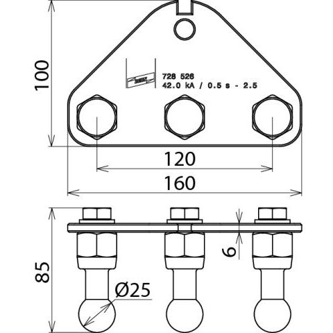 DEHN - Festpunkt für EuK-Vorrichtung Erdanschlussplatte EAPA 3 KFP 25 B13 m. Bohrung 12,5mm
