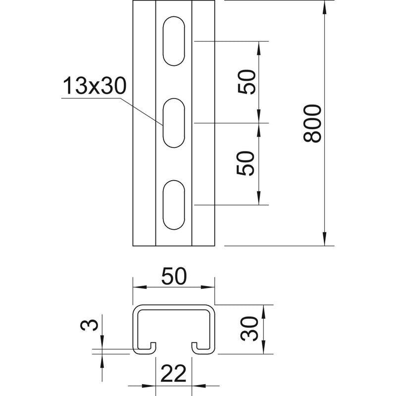 OBO Bettermann - Stiel/Profilschiene Profilschiene gelocht MS5030P0800FT 800x50x30mm