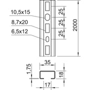 OBO Bettermann - Stiel/Profilschiene Profilschiene CMS3518P2000FS m.Lochung − 2 Meter