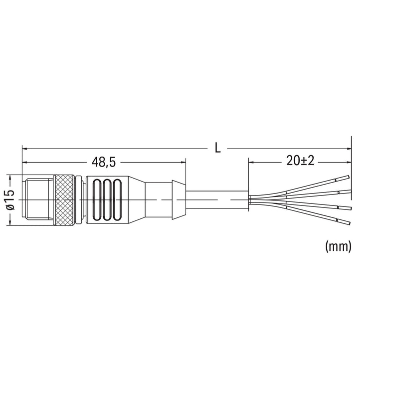 WAGO - Konfektioniertes Sensor-Aktor-Kabel Power-Leitung M12A-St. 756-3103/040-050 axial,4-polig,grau