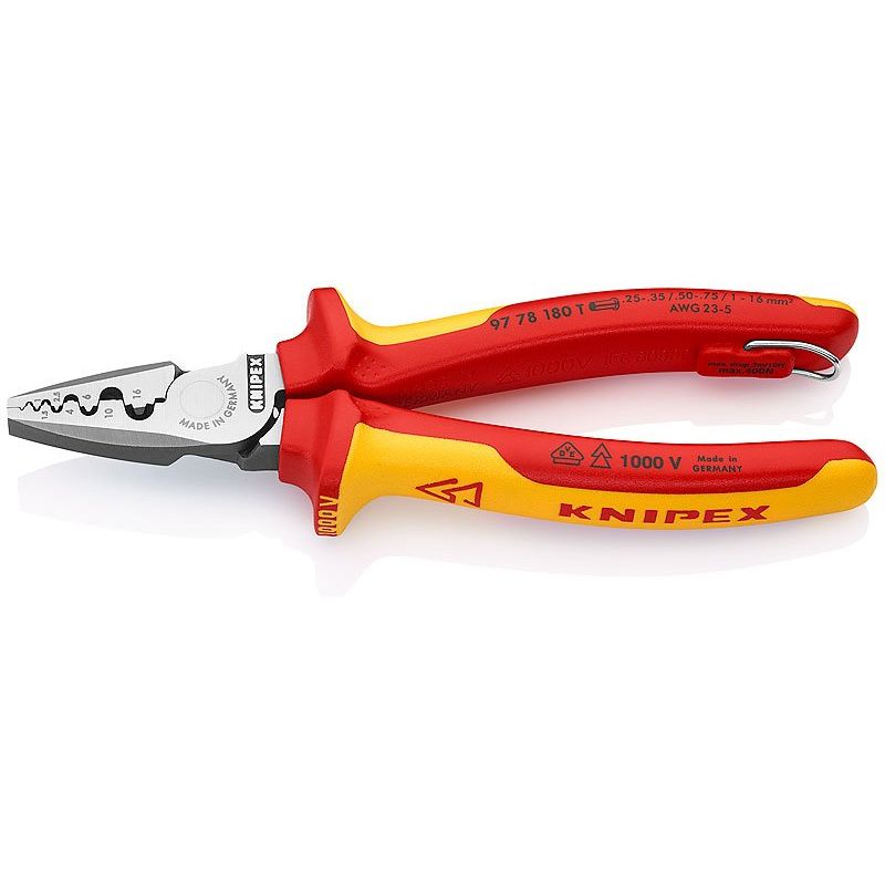 Knipex - Presswerkzeug Kabelschuhe/Verbinder, Aderendhülsen, Schirmanschluss Crimpzange 97 78 180 T BK
