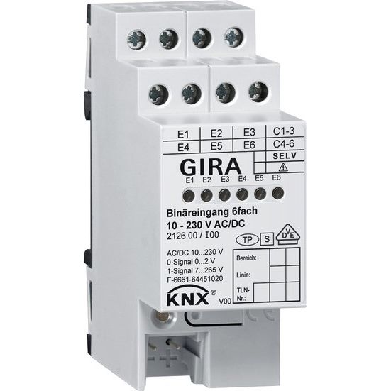Gira - Bussystem-Binäreingang Binäreingang 6f. 212600 KNX 10-230V AC/DC