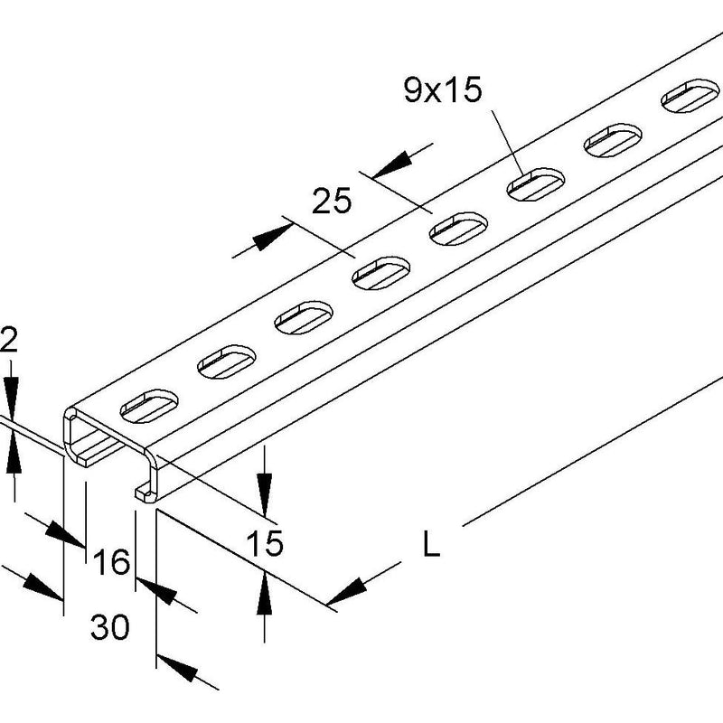 Niedax - Stiel/Profilschiene Ankerschiene 2971/2 GL − 2 Meter