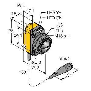 Turck - Reflexions-Lichtschranke Opto Sensor QS18VN6CV15Q Winkellichttaster