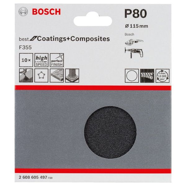 Bosch - Schleifpapier/Schleifvlies PRO F355 Schleifblatt, 115 2608605497 mm, 80, 10-tlg