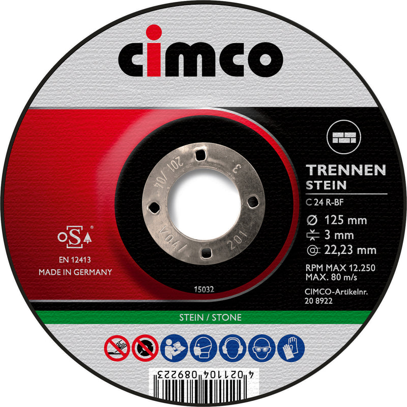 Cimco Werkzeuge - Trenn-/Schleifscheibe Korund-Trennscheibe 208922 Stein D=125mm