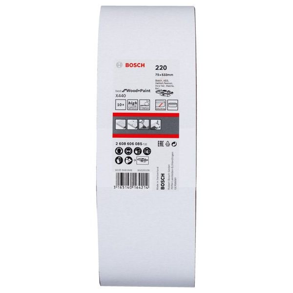 Bosch - Schleifpapier/Schleifvlies PRO X440 Schleifband, 75 x 2608606085 533 mm, 220, 10-tlg