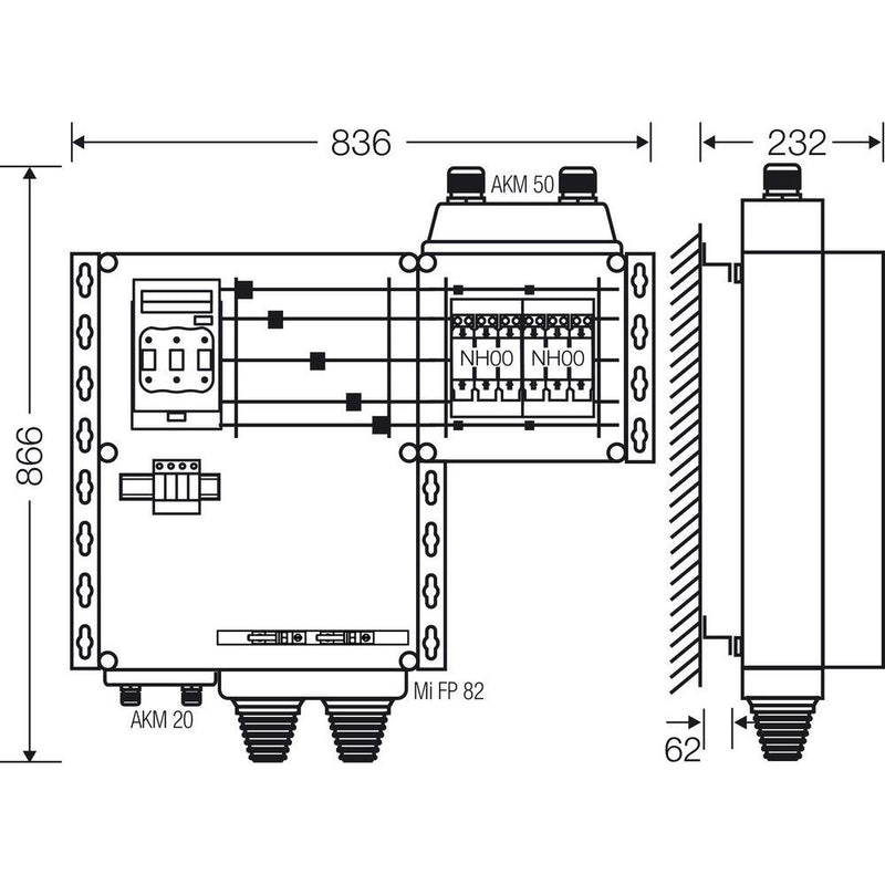 Hensel - Sicherungskasten Verteiler 2x3xNH 00 Mi AS 6142 S 125A 5-pol.Sch.250A
