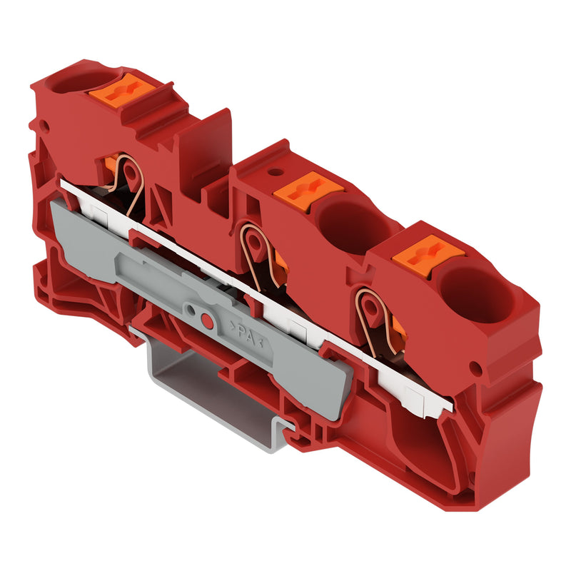 WAGO - Durchgangs-Reihenklemme 3-Leiter-Durchgangsklemme 2210-1303 Drücker,10 mm²,rot − 25 Stück