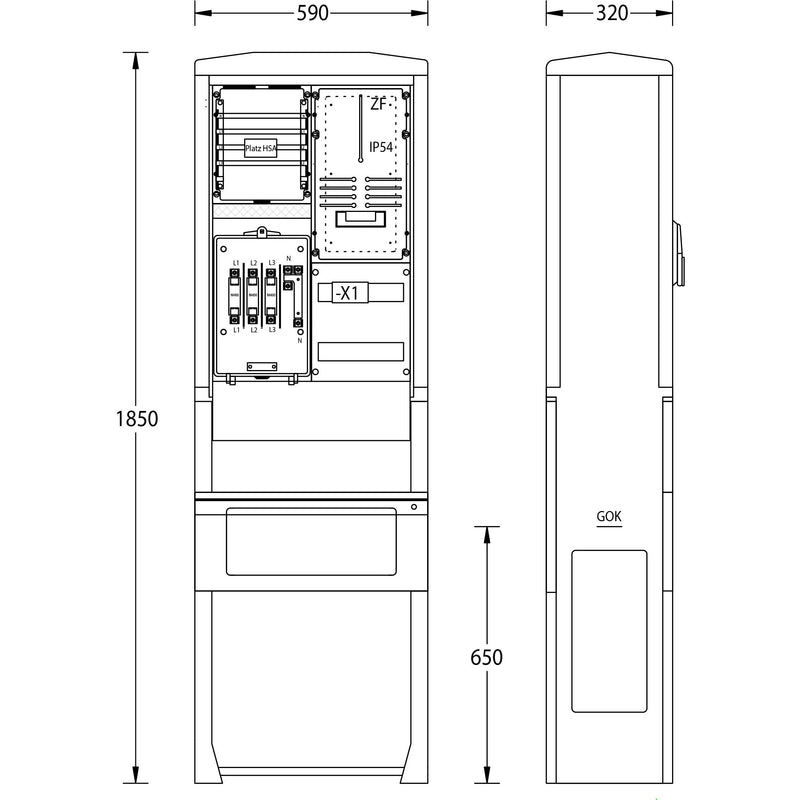 uesa - Zähler-Komplettschrank Zähleranschlusssäule ZAS-S-1 Thür.Energie 1850x590x320mm