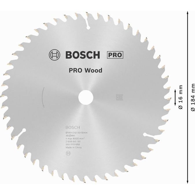 Bosch - Kreissägeblatt PRO Wood Kreissägeblatt, 2608641181 184 x 2,6 x 16 mm