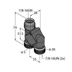 Turck - Passiver Sensor-/Aktor-Verteiler (mit Leitung) Zweifachverteiler XSH-RSM-2RKM 50