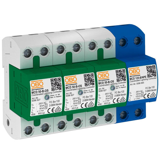 OBO Bettermann - Blitzstromableiter für Energietechnik Blitzstromableiter MCD 50-B 3+1-OS Set m.Funktionsanze