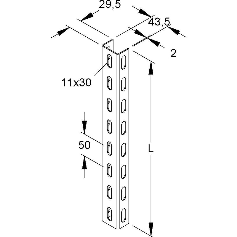 Niedax - Stiel/Profilschiene U-Profil U 4530/500 FL 43,5x29,5x500mm