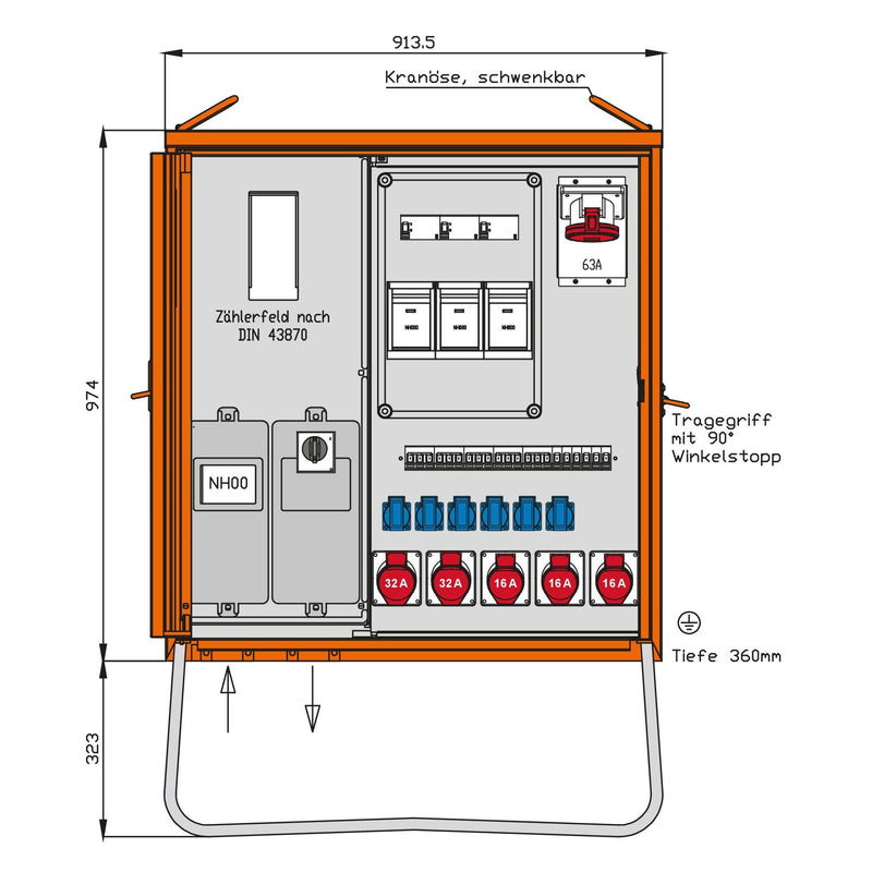 Walther Werke - Baustromverteiler Anschlussverteilerschrank WAV0251R1 bis 69kVA m.Zählerpl