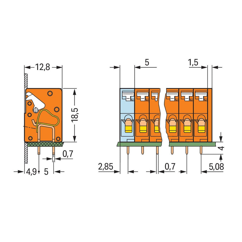 WAGO - Leiterplattenklemme 741-206 Drücker,2,5mm²,or − 35 Stück