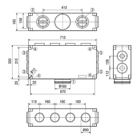 Maico - Zubehör/Ersatzteile für Ventilatoren Luftverteiler MF-V90-8 8-fach