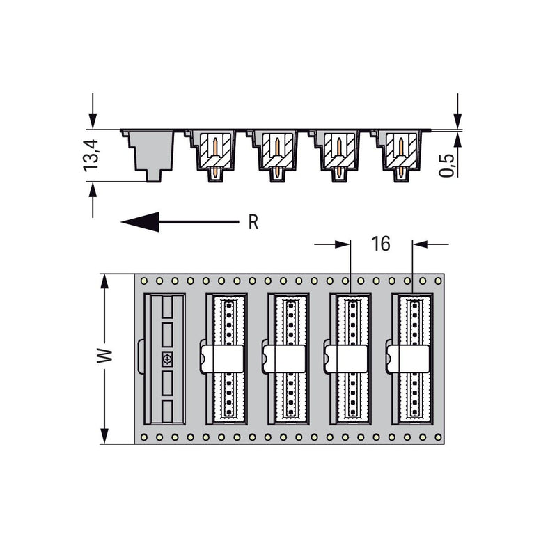 WAGO - Leiterplattensteckverbinder THR-Stiftleiste Lötstift 733-339/105-604/997- 0,8x0,8,gerade,sw − 290 Stück