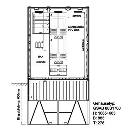 GSAB Elektrotechnik - Zähler-Komplettschrank Zähleranschlußsäule 03.88.1P21HSA 2 Zähler