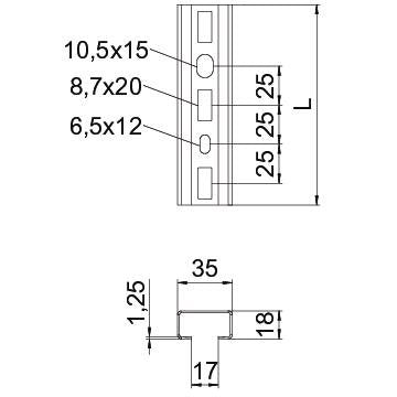 OBO Bettermann - Stiel/Profilschiene Profilschiene gelocht CML3518P0400 SW Schlitzweite 17mm − 10 Stück